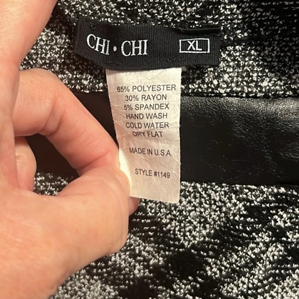 VTG CHI CHI,Asymmetric Plaid Mixed Media Knit Dress,Faux Leather-Hem,USA Size XL